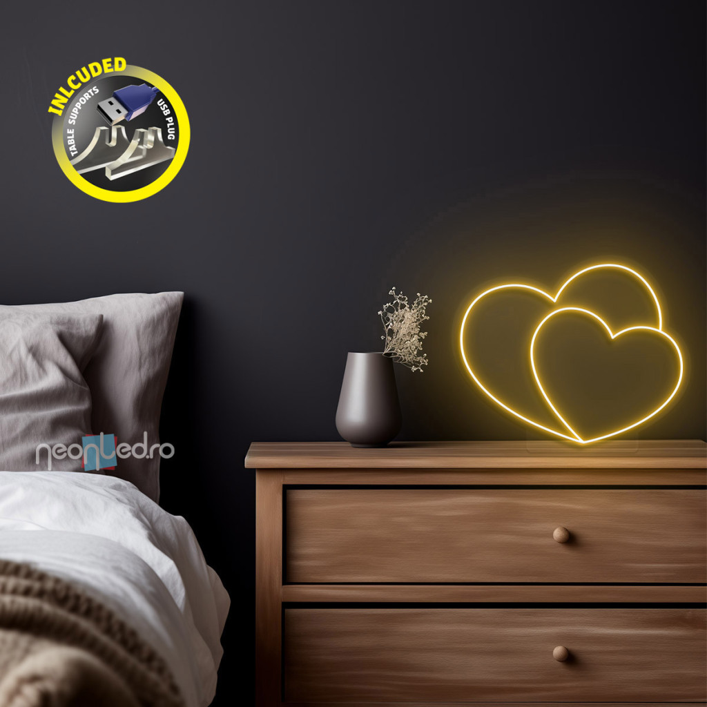 Double Heart Semn Luminos Neon Led