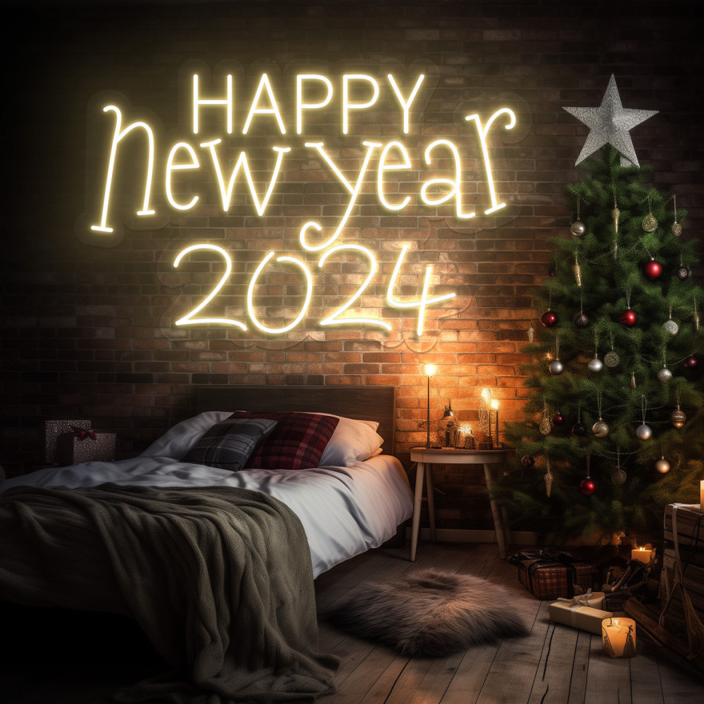 HAPPY New Year 2024 Semn Luminos Neon Led