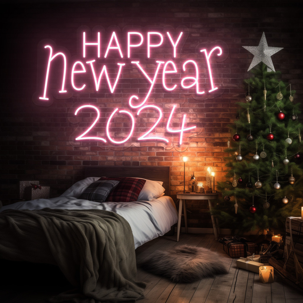 HAPPY New Year 2024 Semn Luminos Neon Led