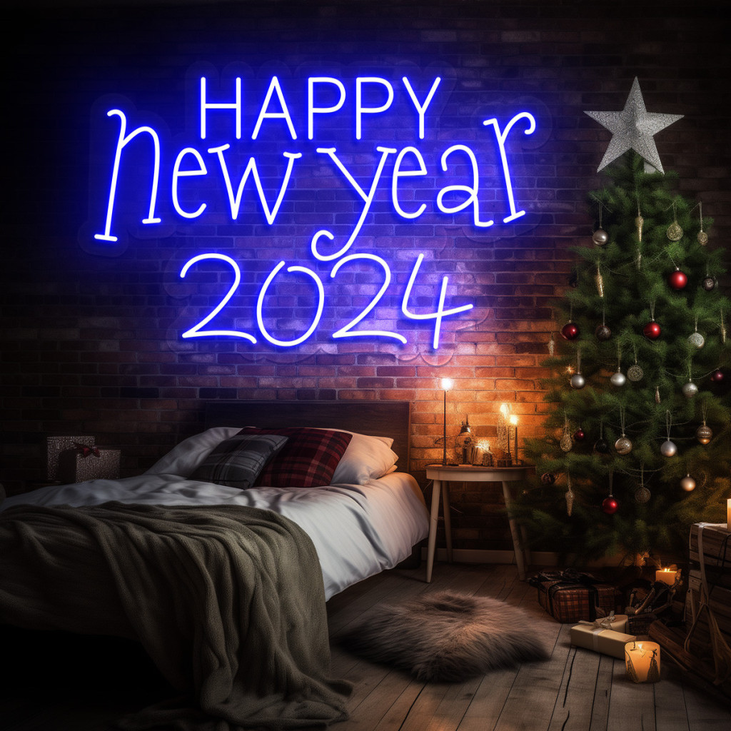 HAPPY New Year 2024 Semn Luminos Neon Led