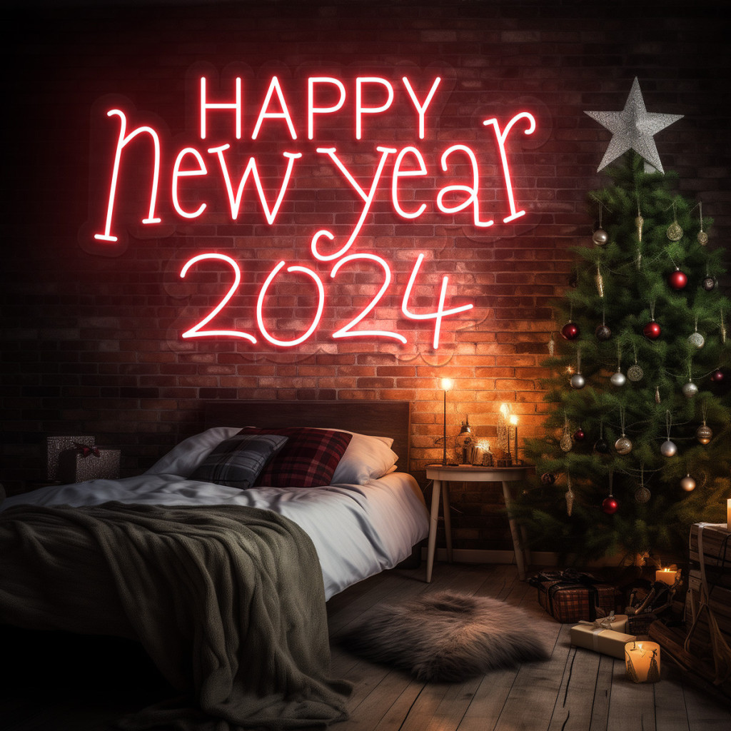 HAPPY New Year 2024 Semn Luminos Neon Led