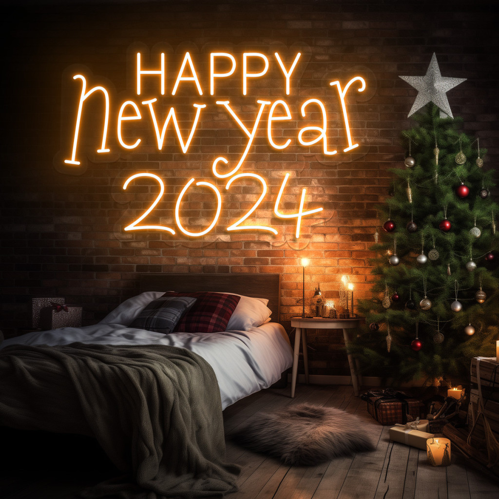HAPPY New Year 2024 Semn Luminos Neon Led