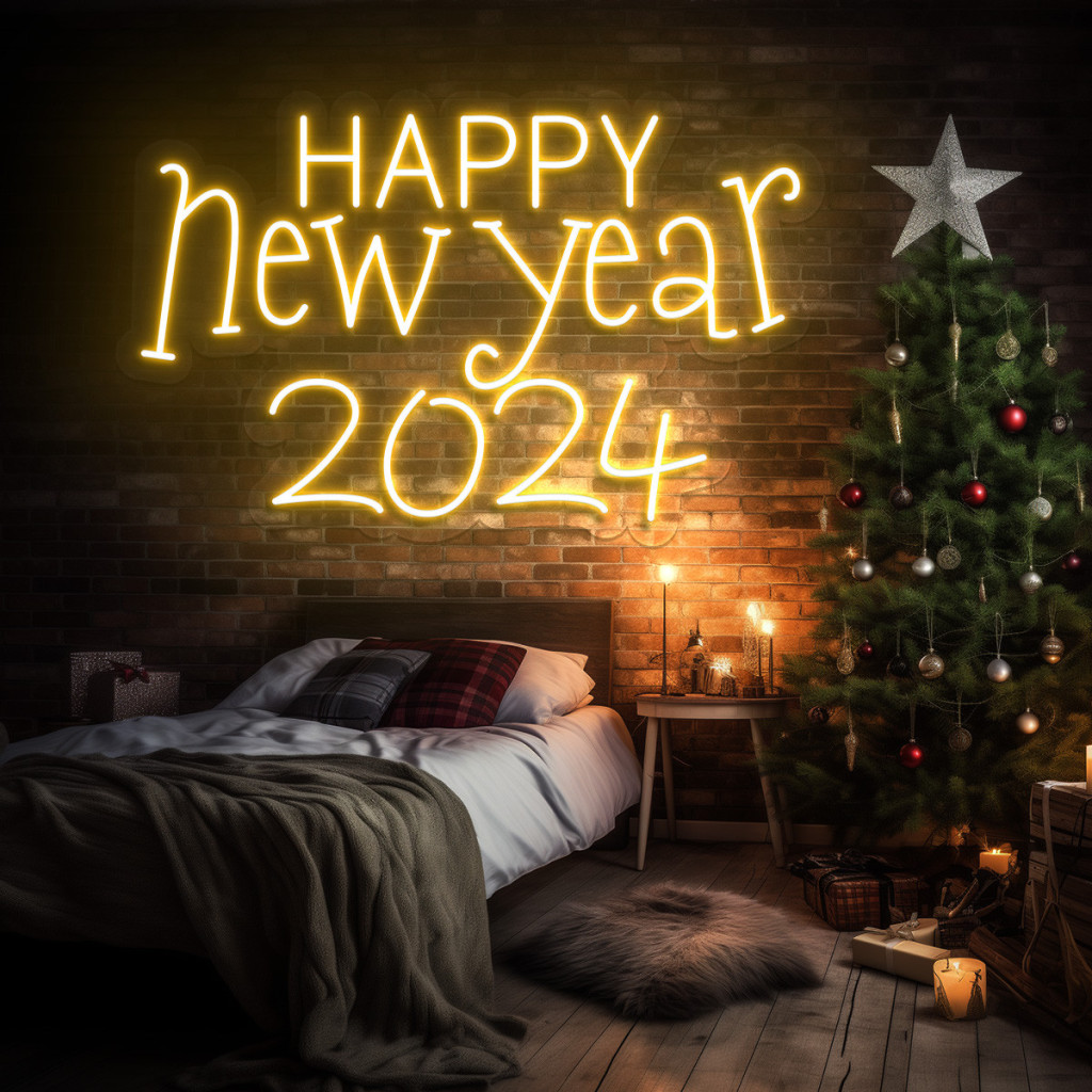 HAPPY New Year 2024 Semn Luminos Neon Led