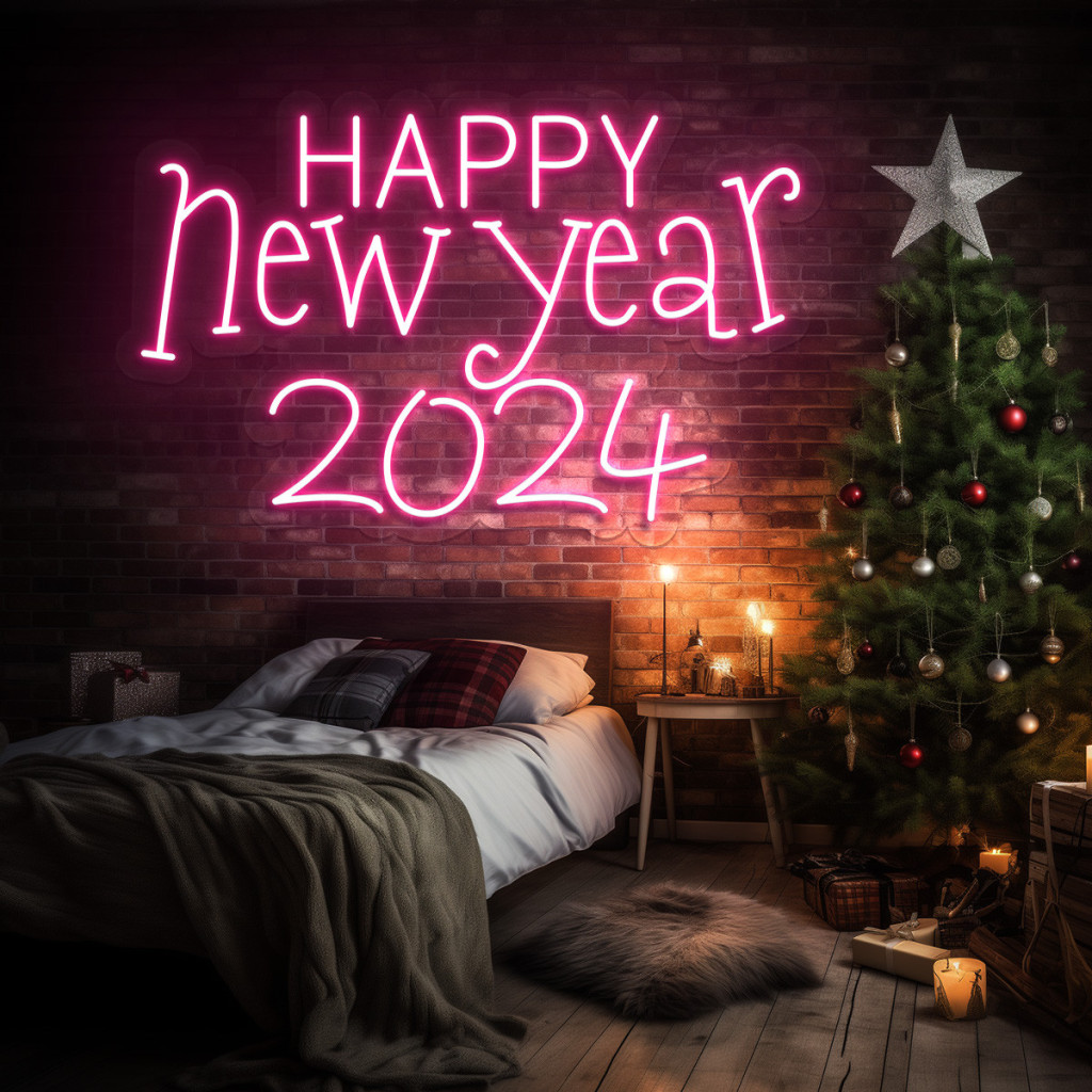 HAPPY New Year 2024 Semn Luminos Neon Led