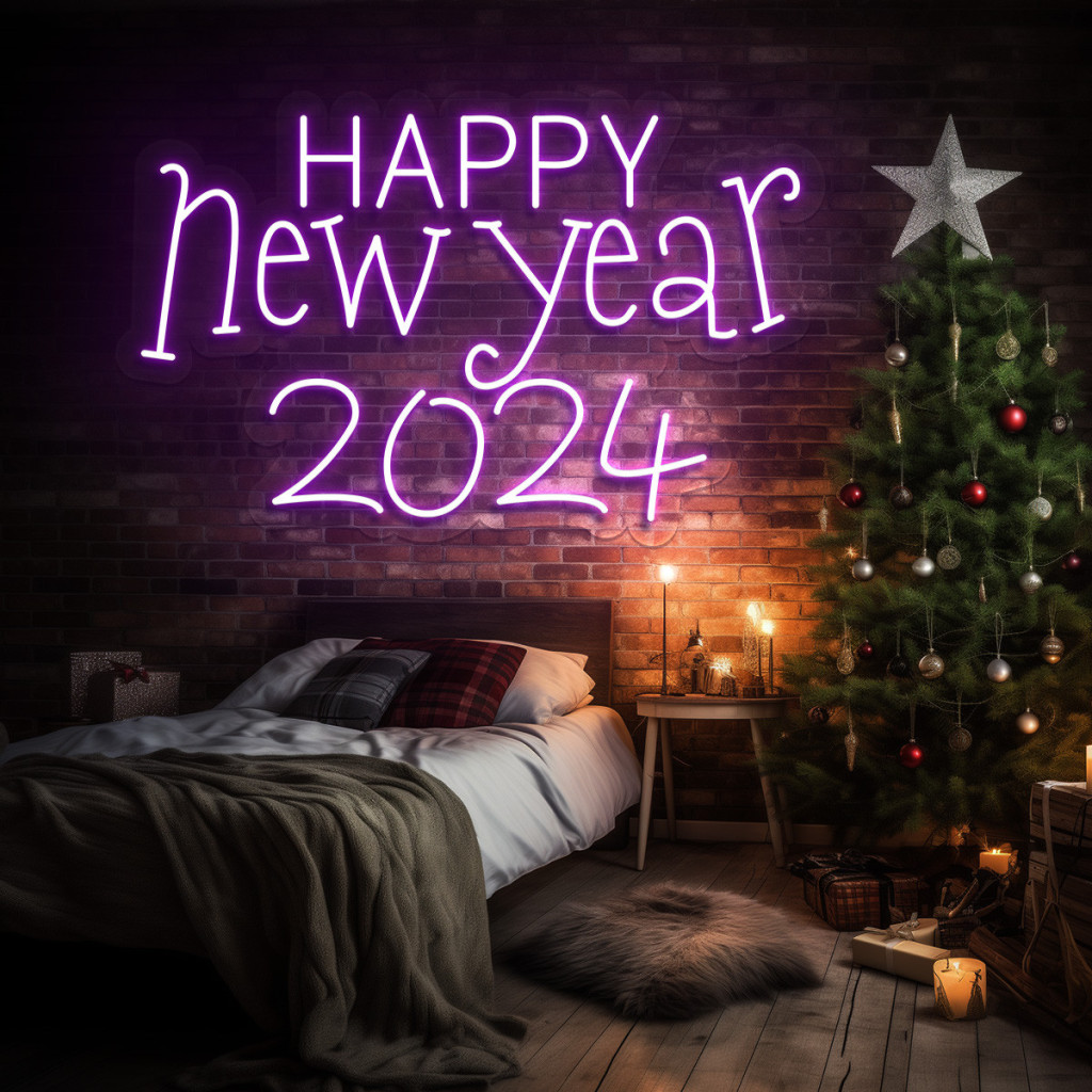HAPPY New Year 2024 Semn Luminos Neon Led