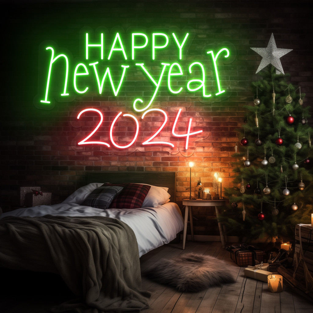 HAPPY New Year 2024 Semn Luminos Neon Led